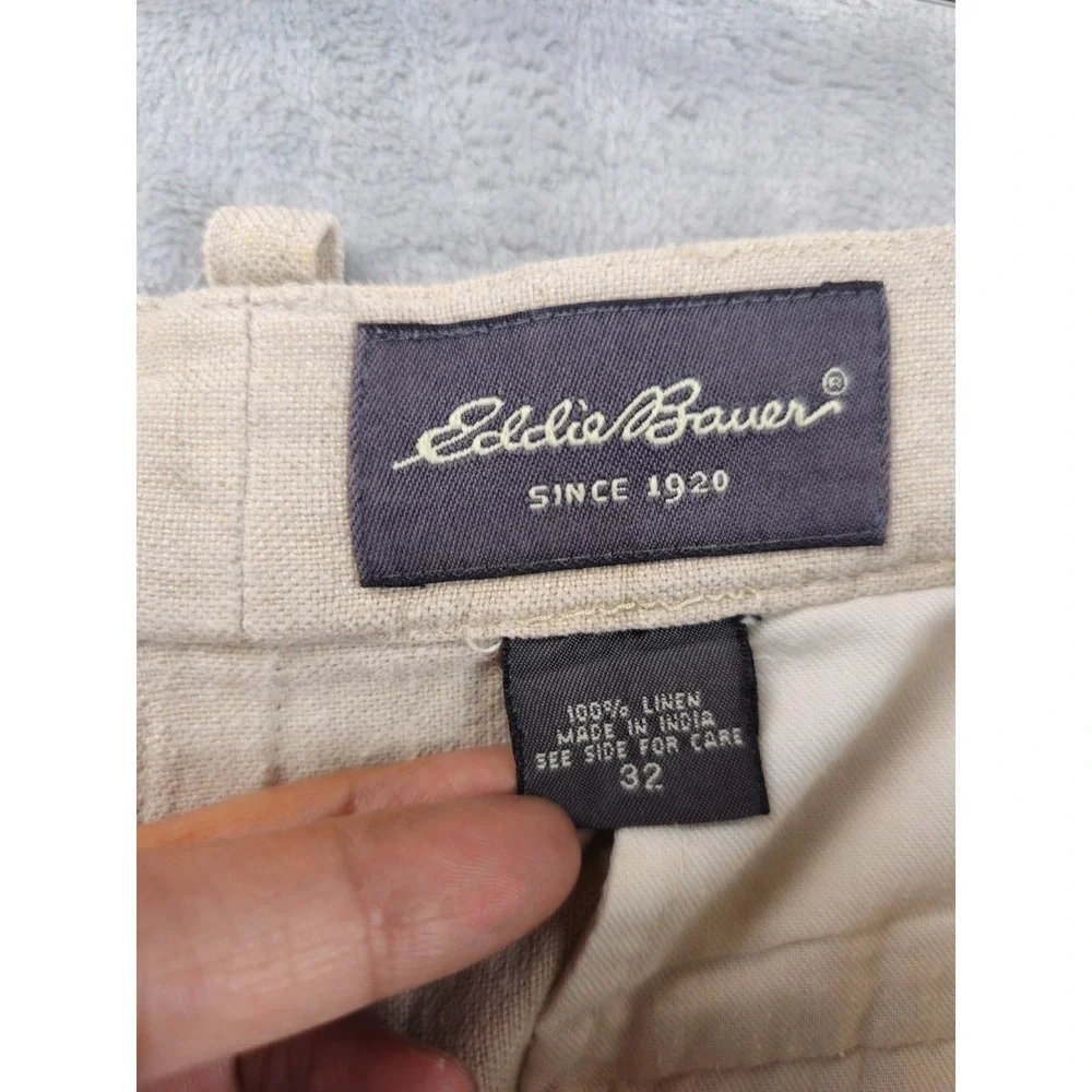Eddie Bauer Linen Pants Mens 33x27 Khaki Pleated Lightweight Breathable 90's